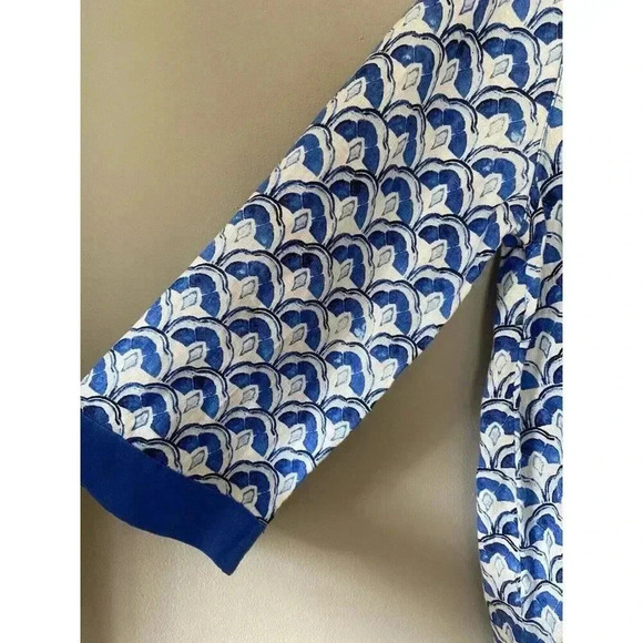 Sigrid Olsen 100% Linen Blouse Size Medium Blue white 3/4 Sleeve Shirt Resort - Picture 5 of 10